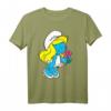 Die Schlümpfe Schlumpf Charakter Blumen T-Shirt - Lizenziertes, langlebiges Comic-Design, maschinenwaschbar