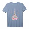 Farbenfrohes Eiffelturm Paris T-Shirt – Liebe in Frankreich, Pariser Rose & Macarons Motiv für Romantikfans