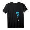Blaues Damen T-Shirt mit Biene und Mohnblumen – Nachhaltiges V-Ausschnitt Shirt für Naturschutz und Umweltbewusstsein