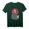 Schwarze Katze mit Kitsune Maske & Neunschwänzigem Fuchs - Japanisches Anime T-Shirt für Otaku & Geek, Futuristisches Kitsune Tier Design