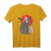 Schwarze Katze mit Kitsune Maske & Neunschwänzigem Fuchs - Japanisches Anime T-Shirt für Otaku & Geek, Futuristisches Kitsune Tier Design