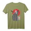 Schwarze Katze mit Kitsune Maske & Neunschwänzigem Fuchs - Japanisches Anime T-Shirt für Otaku & Geek, Futuristisches Kitsune Tier Design