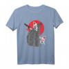 Schwarze Katze mit Kitsune Maske & Neunschwänzigem Fuchs - Japanisches Anime T-Shirt für Otaku & Geek, Futuristisches Kitsune Tier Design