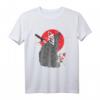 Schwarze Katze mit Kitsune Maske & Neunschwänzigem Fuchs - Japanisches Anime T-Shirt für Otaku & Geek, Futuristisches Kitsune Tier Design
