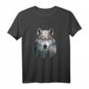 Wolfsilhouette T-Shirt mit Doppelbelichtung – Surreale Wald- und Bergdesigns für Tier- und Naturliebhaber