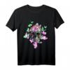 Buntes Totenkopf T-Shirt mit Blumen & Schmetterlingen – Perfekt für Halloween, Tag der Toten & Tattoo-Fans