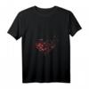 Buntes Damen T-Shirt mit Rosa und Roten Schmetterlingen in Herz-Form - V-Ausschnitt, Ästhetisches Liebes-Design